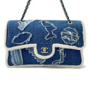 Chanel Chain Shoulder Bag Egyptian Line Single Flap Double Denim Mouton CHANEL